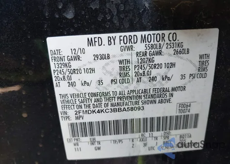 2011 Ford Edge Limited z USA, uszkodzony, nr VIN 2FMDK4KC3BBA58093